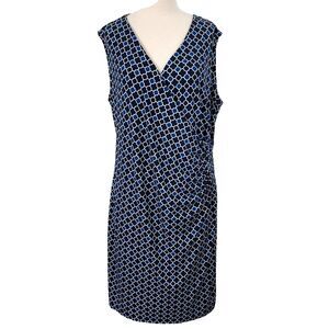 Charter Club Faux Wrap Dress Sleeveless Stretch Womens Plus Size 3X Blue White